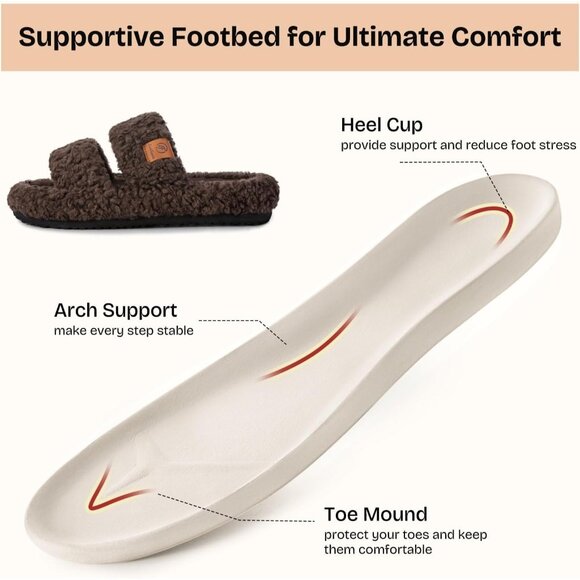 ⚡Women's Elegant Mocha Fuzzy Open Toe Slipper Soft Comfy Memory Foam House Shoes - Picture 3 of 9